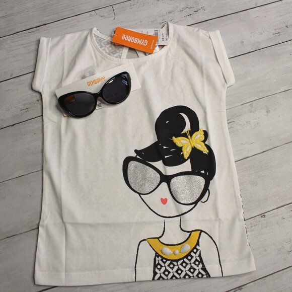 Gymboree Vintage Girl's Top Shorts Sunglasses Size 4 Black Yellow - Picture 9 of 11